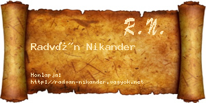 Radván Nikander névjegykártya